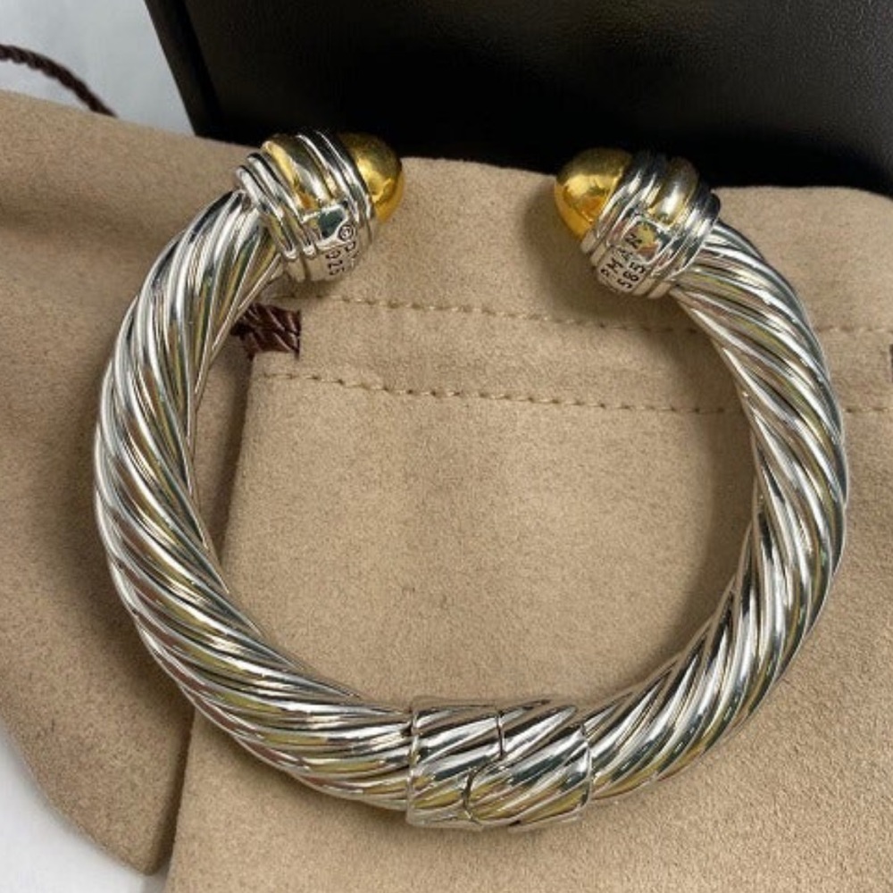 DAVID YURMAN Cable Cuff Bangle Bracelet in Sterling Silver 14K Yellow Gold Domes